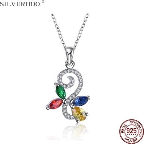 SILVERHOO 925 Sterling Silver Jewelry Korean Trendy Cubic Zirconia Necklace For Women Flower Branch Plant Pendant Necklaces