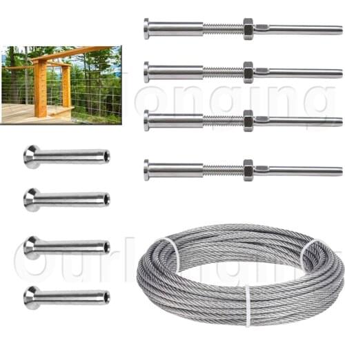 Cable Railing Kits 316 Stainless Steel Hanging Kits Tensioner Turnbuckle For Wood Post Deck Railing DIY Balustrade Hardware Kits