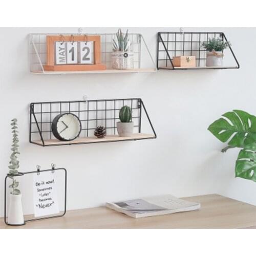 Creative simple ins wall hanging wrought iron grid rack bedroom living room wall decoration free punching rack shelf rack