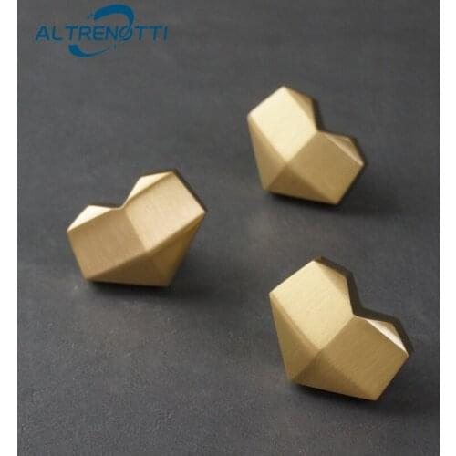 Brass Furniture Handle Gold Heart Single Hole Drawer Wardrobe Kitchen Door Pull Cupboard Kids Room Cabinet Closet Knob Hardware