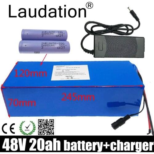 Laudation Electric Bike 48v 20ah Battery 18650 Rechargeable Battery Pack With 2A Charger Built-in 35A BMS For Electric Bicycles