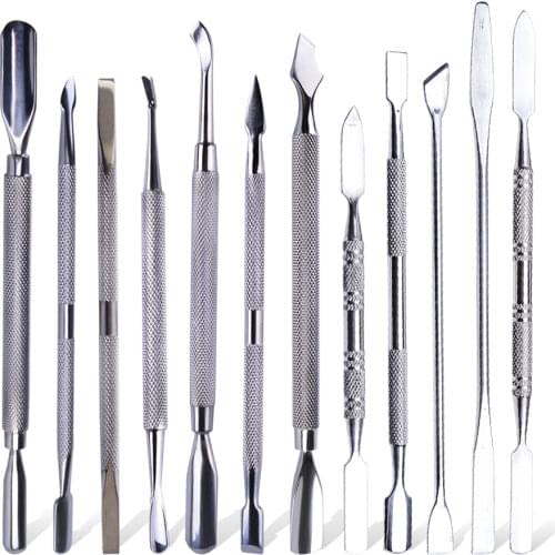 Stainless Steel Dead Skin Remover Nails Cuticle Pusher Cutter Fork Spoon Scraper Gel Polish Push Manicures Nail Accessory BE1-16