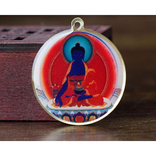 Medicine Buddha Statue Small Thangka Tibetan Buddhism Copper Foil Pendant