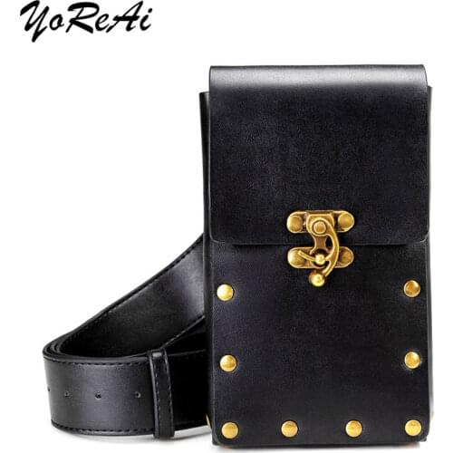 YoReAi Fashion Retro Rivets Waist Pack Luxury Designer Fanny Pack Small Women Waist Bag Mobile Phone Pouch Punk Belt Bags Purse