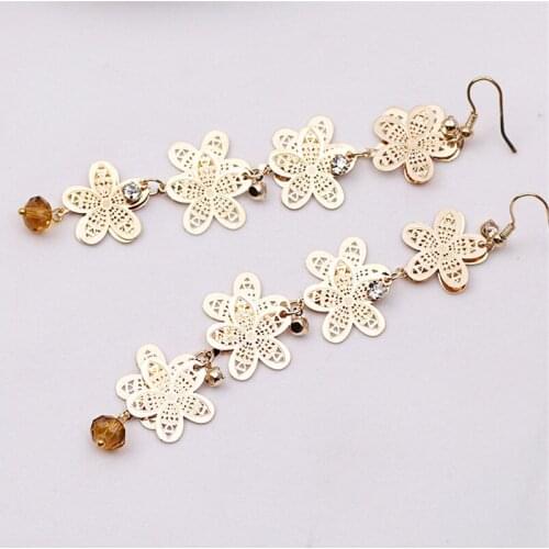 Trendy Colorful Hollow Flower Filigree Earring for Women Silhouette Big Long Earring Spring Summer Jewelry Accessories Girl Gift