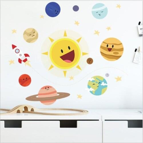 Cartoon Sun Universe Rocket Wall Sticker For Childrens Boy Bedroom Baby Room Decoration Wall Decals Room Interior PVC Sticker