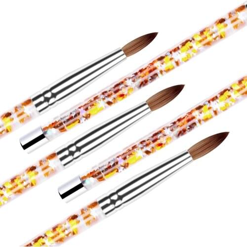 Nylon Hair Nail Brush Glitter Sequin Handle Kolinsky Acrylic Brush Pen Nail Gel Builder Carving Drawing Tools