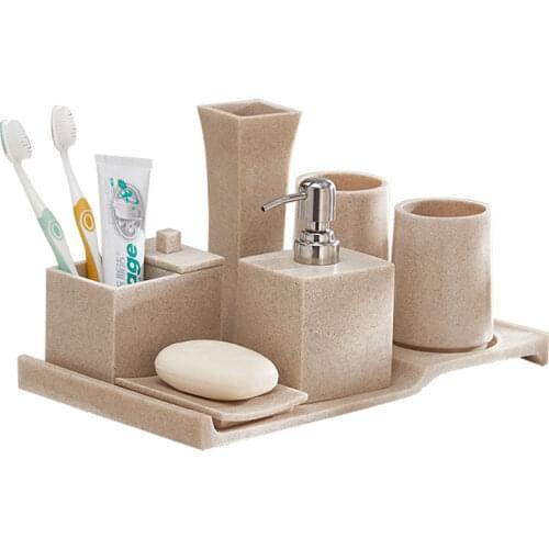 New Bathroom Accessories Set-Sandrock Bathroom Supplies Set-Vase-Shower Gel Bottle-Brushing Cup-Toothbrush Holder-Soap Dish