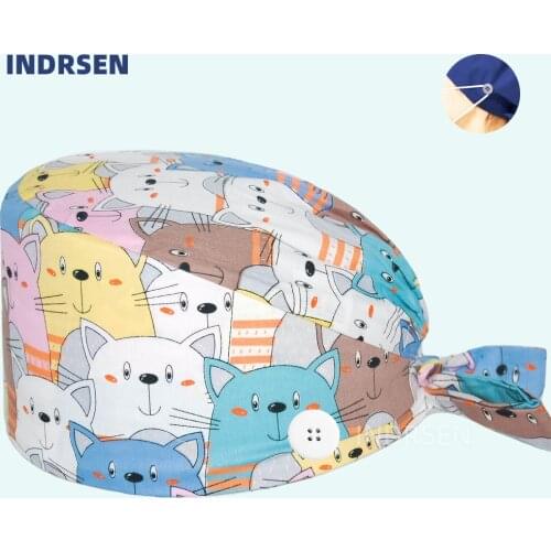 Wholesale Scrub Cap 100% Cotton Nurse Dcotors Working Hat Printed Adjustable Washable Surgery Caps