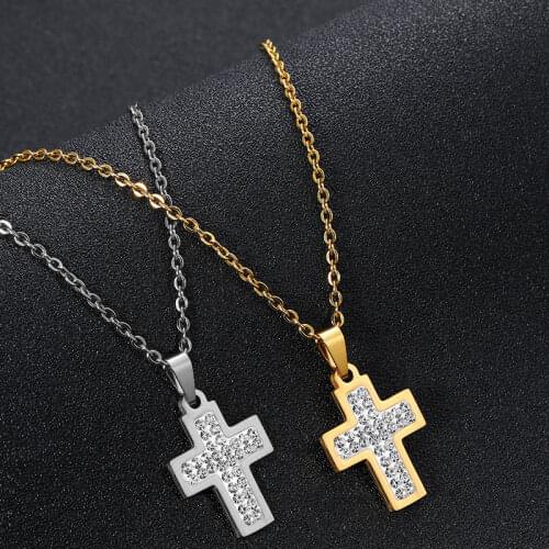 Party Male Female Jewelry Necklace Gold/Silver Color Iced Out Micro Pave Cubic Zircon Cross Pendant Stainless Steel Necklaces