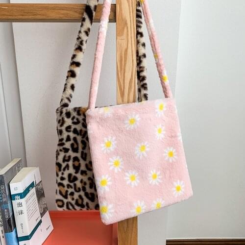 Casual Leopard Print Crossbody Handbag Autumn Women Plush Shoulder Messenger Bag Fashion Exquisite Shopping Bag