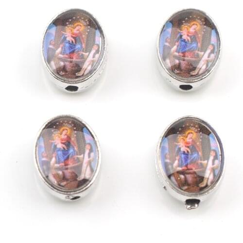 Religious Oval Alloy Beads Color Saint Catholic Figure