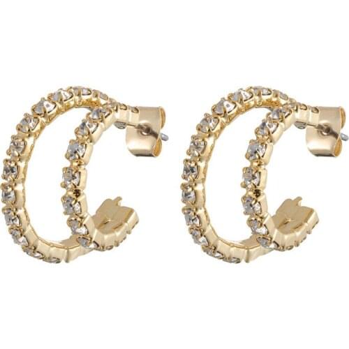 Korean 14k Real Gold Temperament Round CZ Earring for Women One Row AAA Zircon Stud Earring Wedding Engagement Jewelry