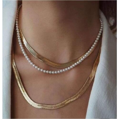 Modern Jewelry Multi- Layer Snake Chain Necklace 2021 New Design Popular Simulated Pearls Necklace For Women Gifts