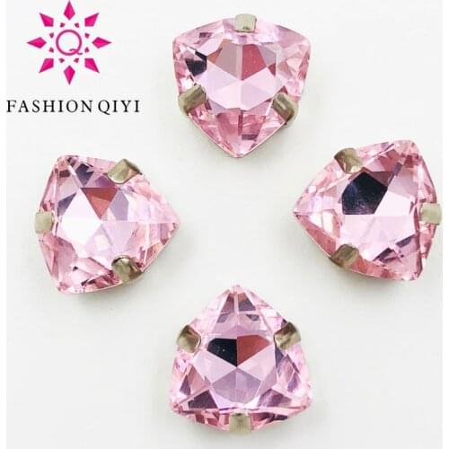 12mm 20pcs/bag Fat triangle shape Crystal pink High quality Glass Crystal sew on rhinestones diy/clothing accessories