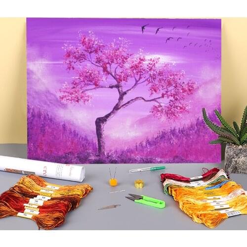 Natural Scenery Silence Printed Fabric 11CT Cross-Stitch Embroidery Patterns DMC Threads Sewing Needlework Adults