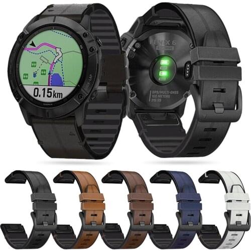 High Quality Leather Silicone Strap For Garmin Fenix 6X 5X Plus 3 HR Replacement Watchbands Adjustable Pin Buckle Wrist Band