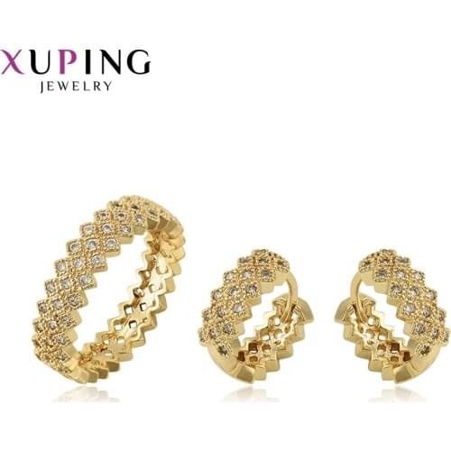 Xuping Elegant Light Yellow Gold-color Plated Engagement Jewelry Sets for Women Christmas Gifts Fashion Jewelry 65243