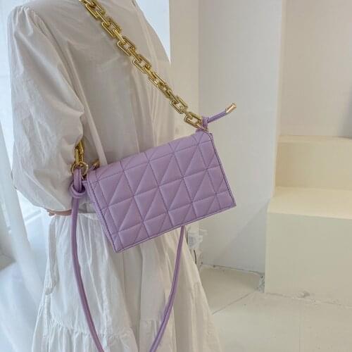 INS Fashion Women Lattice Pattern Soft PU Leather Crossbody Travel Baguette Bag Thick Chain Underarm Bags Female Flap Handbag