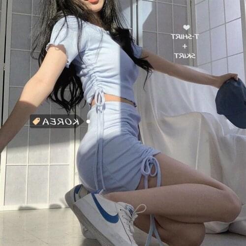 Skirt Outfit Womens 2021 Summer New High Waist Sheath Skirt Womens Ins Slimming Short Top Two-Piece Set