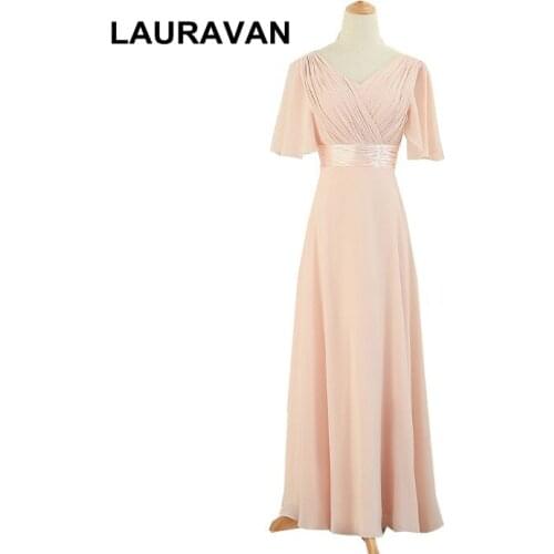 Women robe de mariage long plus size light pink elegant bridesmaid with cap sleeves dresses bridesmaids for wedding guest