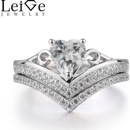 LeiGe Jewelry Natural White Topaz Rings Heart Shape Gems Ring November Birthstone Solid 925 Sterling Silver Trendy Gift for Her