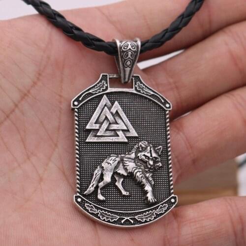 Viking Odins wolf Tree of life triangle trinity pendant norse Valknut pendant men necklace Vegvisir jewelry Animal Totem talism