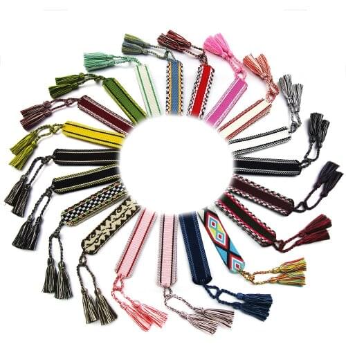 1pc 126 Designs Wholesale Embroidery Bracelet Friendship Vintage Wristband With Tassel Braided Rope Jewelry Gift