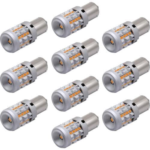 10pcs PY21W Bau15s P21W BA15S Anti Hyper Flash Amber Yellow Extremely Bright LED Bulb for Turn Signal Light Canbus Error Free