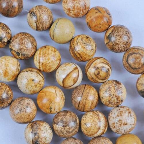 12MM Picture Stone Round Loose Beads 15.5 Inch Jewelry For Woman Gift Making B166