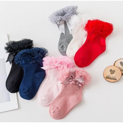 2021 Newborn Baby Sock Girls Kids Princess Bowknot Sock Lace Ruffle Frilly Ankle Socks Flower Solid Girls Socks Gifts 0-6T