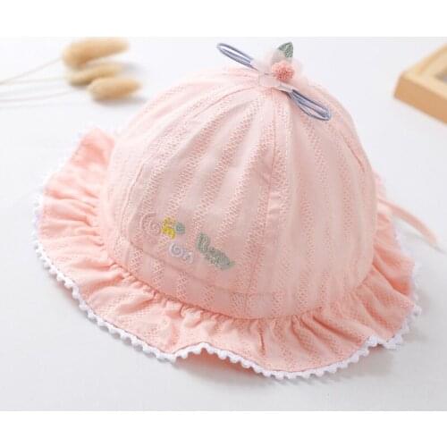 4 Colors 2021 Summer Autumn Cute Pink Newborn Cotton Hat Baby Girls Outdoor Sun Hats Lace Kids Infant Bucket Cap 0-8M