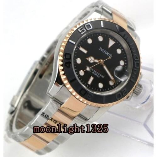 41mm Parnis black dial bezel sapphire glass date magnifier 5ATM 21 jewels MIYOTA Automatic mens watch