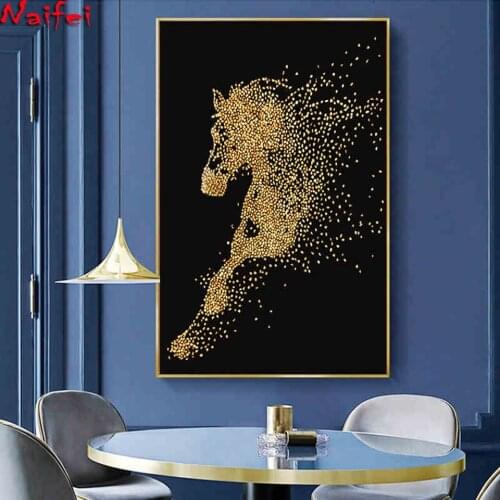 5d Diy Diamond Painting Cross Stitch Abstract Modern Golden Horse Diamond Embroidery Animal Pattern Full Round Diamond Mosaic