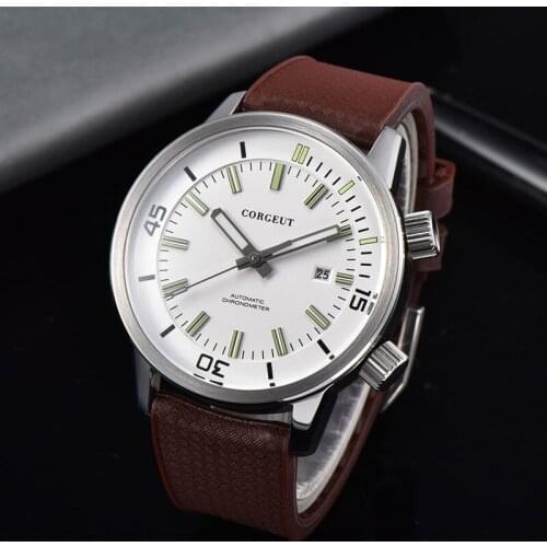 CORGEUT 44.5mm Miyota Mechanical Luxury Brand Sports Mens Watch Black Dial Luminous Rubber Strap Date Clock Automatic Watch