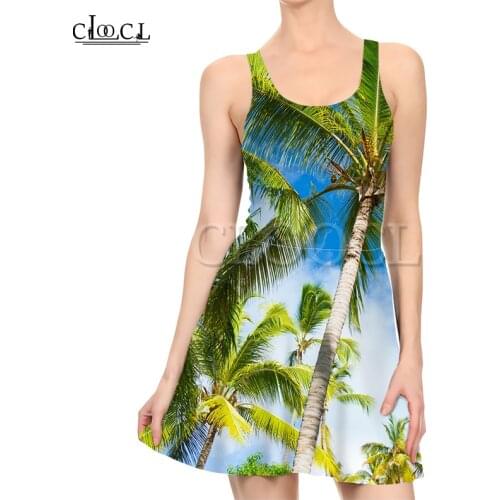 CLOOCL Sandy Beach Women Plant Palm Tree Fashion 3D Print Dress Ladies Summer New Party Girls Dress Casual Sexy Dresses