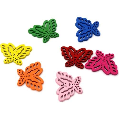 20pcs/lot Mixed Color Hollow Out Heart Butterfly Wood Beads Loose Spacer For Jewelry Finding DIY Handmade Earrings Accessories