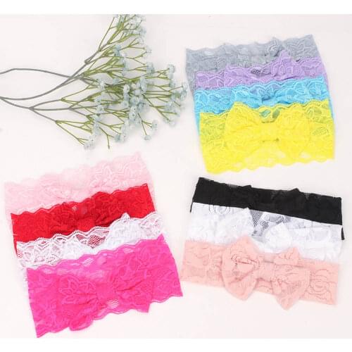 New Baby Lace Headband Soft Bowknot Nylon Turban Hair Bands for Children Girls Elastic Head Wrap Hair Accessories