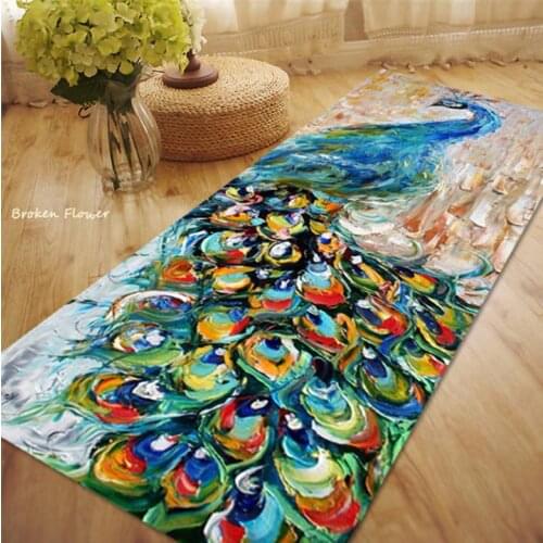60X180CM Long Carpets For Bedroom Living Room Rugs And Carpets Soft Polyester Beautiful Peacock Kitchen Mat/Bath Mat