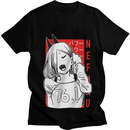 Power Chainsaw Man T Shirt Men Short Sleeve 100% Cotton T-shirts Devil Hunter Tee Tops Harajuku Tshirts Gift