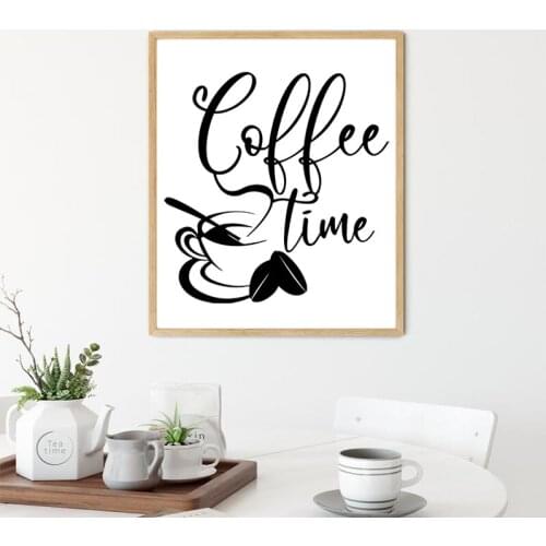 Coffee Quotes Art Prints Coffee Lover Gift Kitchen Wall Decor , Black and White Minimalist Coffee Painting Canvas Poster Decor