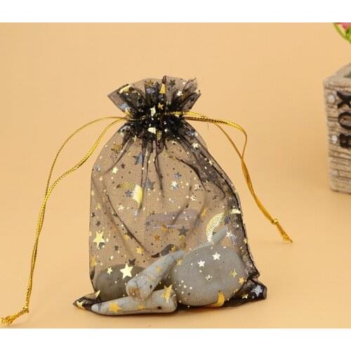 Small Jewelry Packaging Bags 7*9cm Black Organza Bag Pretty Pouches With Star Moon Pattern Luxury Wedding Gift Bag Free Shipping