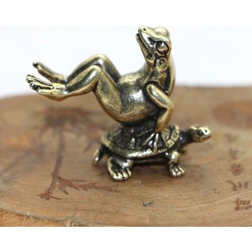 Antique pure brass tortoise back frog Miniature Figurine Home Decor Statue Brass Sculpture Office Desk Decoration Car Ornament