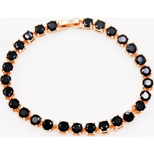 Trendy Round Black Zirconia Link Chain Charm Bracelets On Hand Hidden Safety Clasp For Women Girls Fashion Jewerly Accessorie