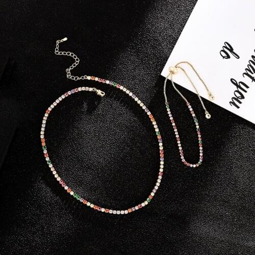 Fashion Rainbow Cz Necklace Pendant Choker Colorful Copper snake chain Necklace Jewelry zircons Accessories gift for Women