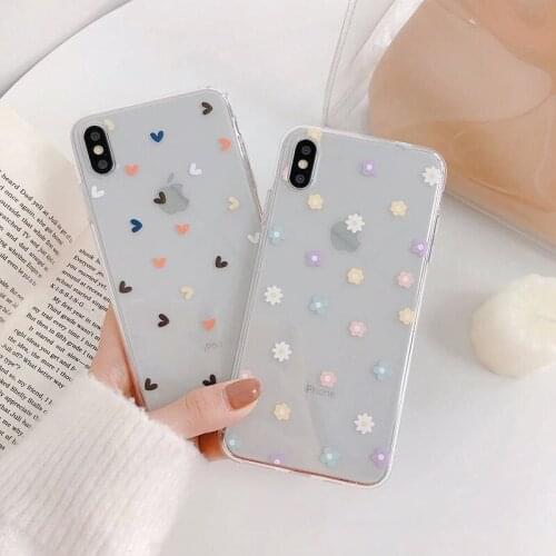 Lovely Small Flower Love Heart Phone Case For iPhone 12 11 Pro XS Max X XR 7 8 Plus Soft TPU Transparent Full Protective Back