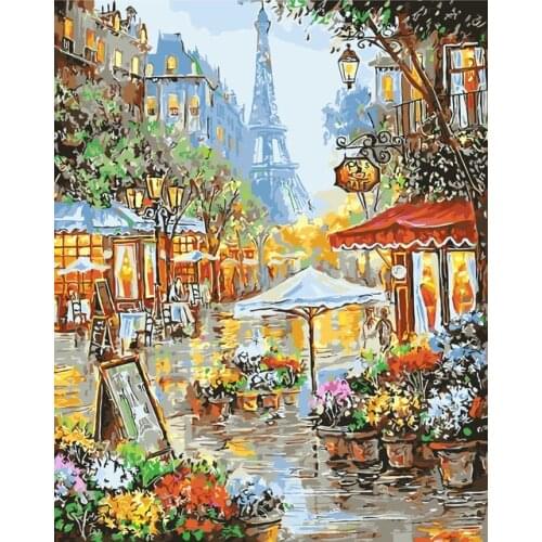 Frame Paris Street DIY Painting By Numbers Kit Landscape Picture By Numbers for Adult Diy Gift Home Decoration Wall Arts 40X50CM