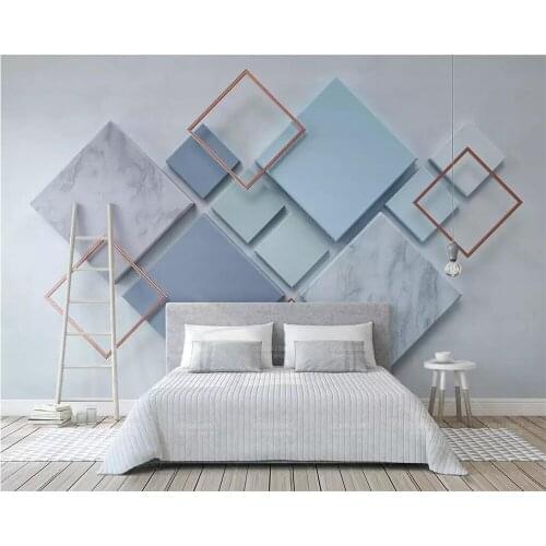 Beibehang Wallpaper mural simple geometric square marble mosaic 3d stereo TV background wall living room bedroom 3d wallpaper