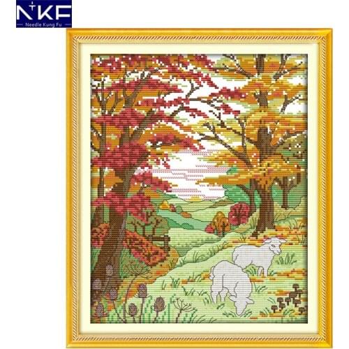 NKF Sheep In The Autumn Hills Chinese Cross Stitch Pattern Painting Needlework Embroidery Scenery Cross Stitch for Home Decor