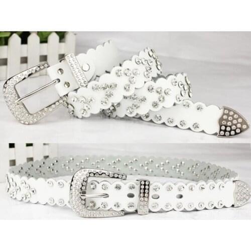 2018 New rhinestones Genuine leather belts for women Luxury Wide Pin buckle woman Belt High quality Second layer Cowskin strap